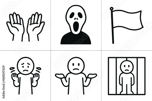 hand drawn cute out doodle style isolated helplessness empty hands icon helplessness silent scream mask helplessness sur flag helplessness frozen stance diagram helplessness shg gesture