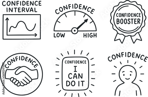 hand drawn cute out doodle style isolated confidence interval chart confidence meter dial confidence booster badge confidence handshake stamp confidence mantra card confidence aura overlay