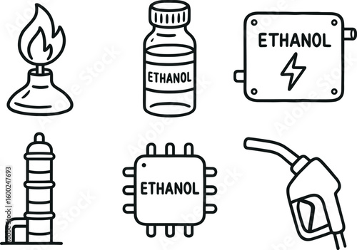 hand drawn cute out doodle style isolated ethanol flame test ethanol solvent vial ethanol fuel cell ethanol distillation column ethanol sensor chip ethanol dispenser nozzle