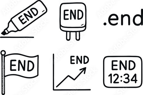 hand drawn cute out doodle style isolated end marker end cap plug end domain suffi end sequence flag end result graph end timestamp log