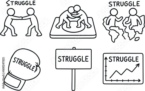 hand drawn cute out doodle style isolated stggle force diagram stggle wrestling mat stggle conflict map stggle boing glove stggle protest sign stggle data analysis