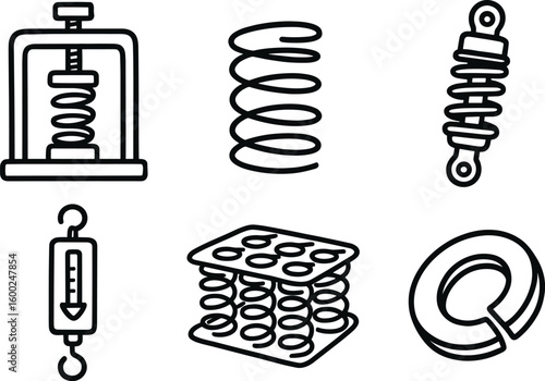 hand drawn cute out doodle style isolated spring compression tester spring coil wire spring damper unit spring tension meter spring mattress core spring washer ring
