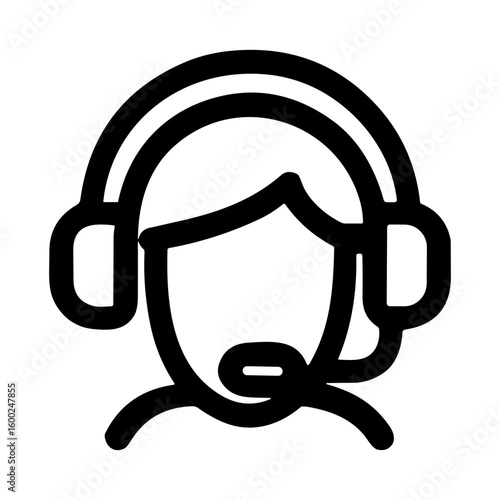 Line Art Woman with Headset Icon Customer Service Element