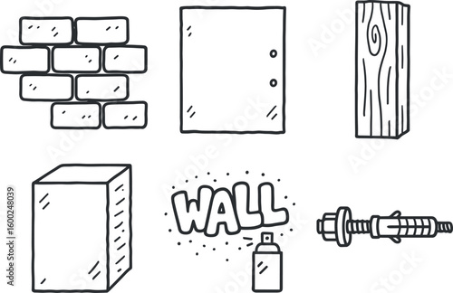 hand drawn cute out doodle style isolated wall brick veneer tile wall drywall sheet wall support beam wall insulation foam panel wall graffiti stencil wall anchor bolt