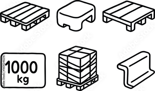 hand drawn cute out doodle style isolated pallet wooden deck pallet plastic block pallet forklift pocket pallet load capacity label pallet shrink wrap pallet corner protector