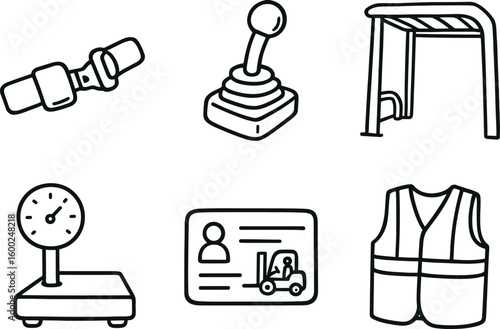 hand drawn cute out doodle style isolated forklift operator seat belt forklift operator joystick control forklift operator overhead guard forklift operator load scale forklift operator
