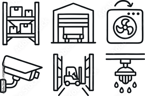 hand drawn cute out doodle style isolated storage facility rack system storage facility loading dock storage facility climate control storage facility security camera storage facility