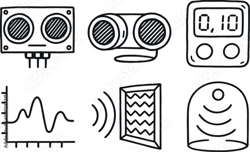hand drawn cute out doodle style isolated echo sonar ping module echo acoustic sensor echo time delay meter echo sound graph echo reflection panel echo echo chamber