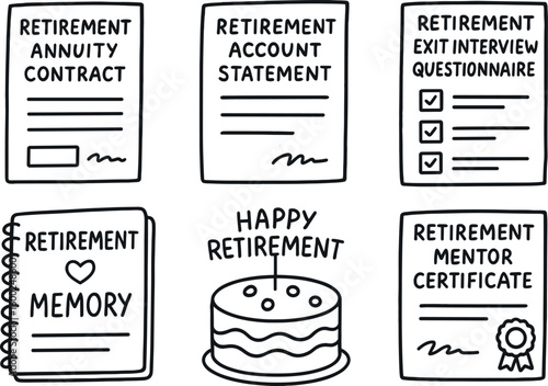 hand drawn cute out doodle style isolated retirement from labor annuity contract form retirement from labor retirement account statement retirement from labor eit interview questionnaire