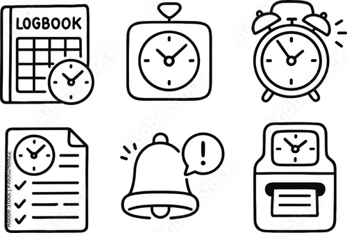 hand drawn cute out doodle style isolated punctuality attendance logbook punctuality GPS time server punctuality start buzzer punctuality schedule adherence report punctuality notification
