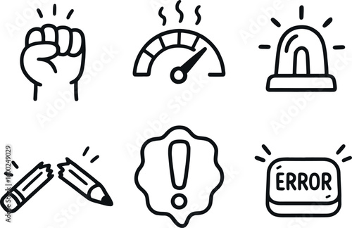 hand drawn cute out doodle style isolated fstration clenched fist icon fstration stress gauge fstration warning fstration broken pencil fstration eclamation mark sticker fstration error