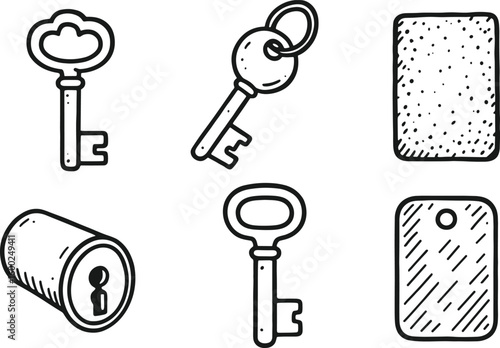 hand drawn cute out doodle style isolated old key skeleton key old key keychain fob old key st patina sample old key lock cylinder old key handle notch old key metal alloy swatch