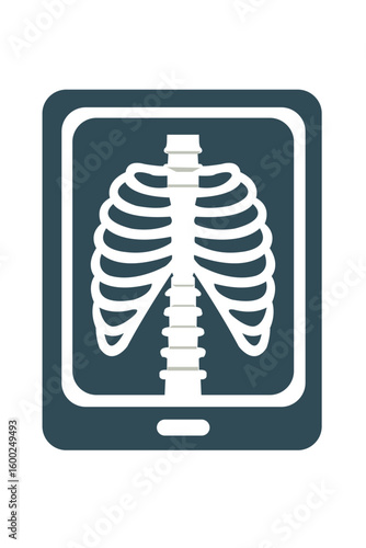 X-ray image of human rib cage and spine, flat vector illustration of chest radiograph