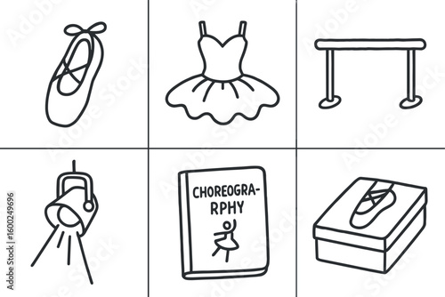 hand drawn cute out doodle style isolated dancer ballet slipper dancer costume tutu dancer barre rail dancer stage spot dancer choreography notebook dancer pointe shoe bo