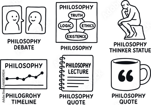 hand drawn cute out doodle style isolated philosophy debate cards philosophy concept map poster philosophy thinker statue philosophy time chart philosophy lecture notebook philosophy quote