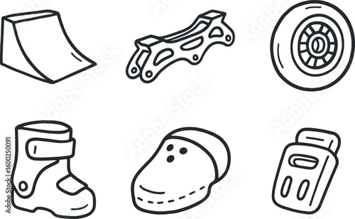 hand drawn cute out doodle style isolated rollerblades ramp module rollerblades frame slider rollerblades speed skate wheels rollerblades cuff support rollerblades toe cap cover
