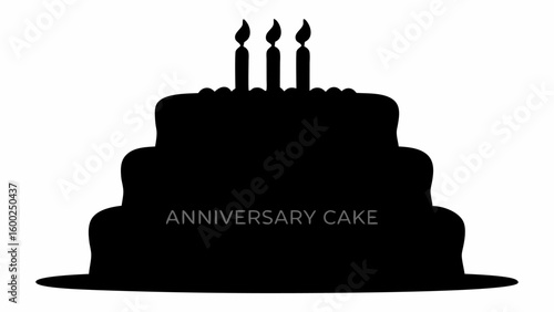 Silhouette of a three tier birthday cake with candles shaped as the number twenty five on top layer