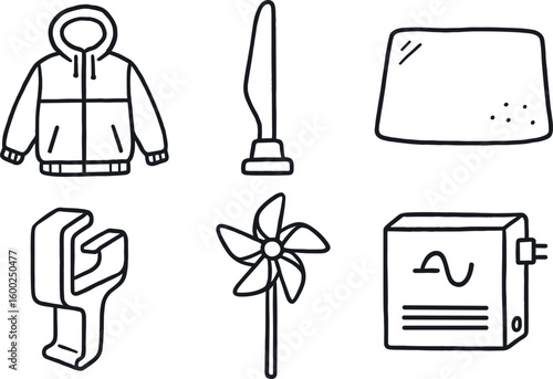 hand drawn cute out doodle style isolated windbreaker jacket wind turbine blade sample wind shield panel wind deflector clip windmill garden ornament wind power inverter