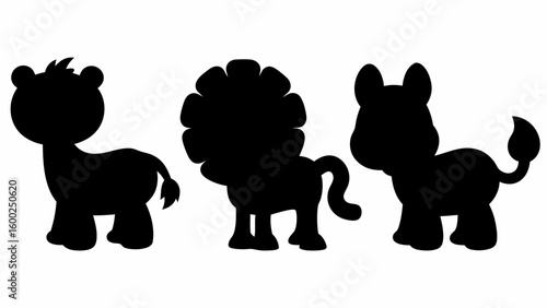 Silhouette illustration featuring a chinchilla hedgehog and fox in a simple black and white design style