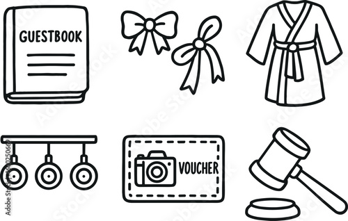 hand drawn cute out doodle style isolated ceremony guestbook ledger ceremony ribbon duo ceremony ceremonial robe ceremony ing rig ceremony photographer voucher ceremony mallet