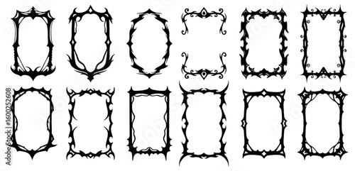 Gothic game frame collection set, vector fantasy medieval border, vintage tribal symmetry mystic design element Vector illustration