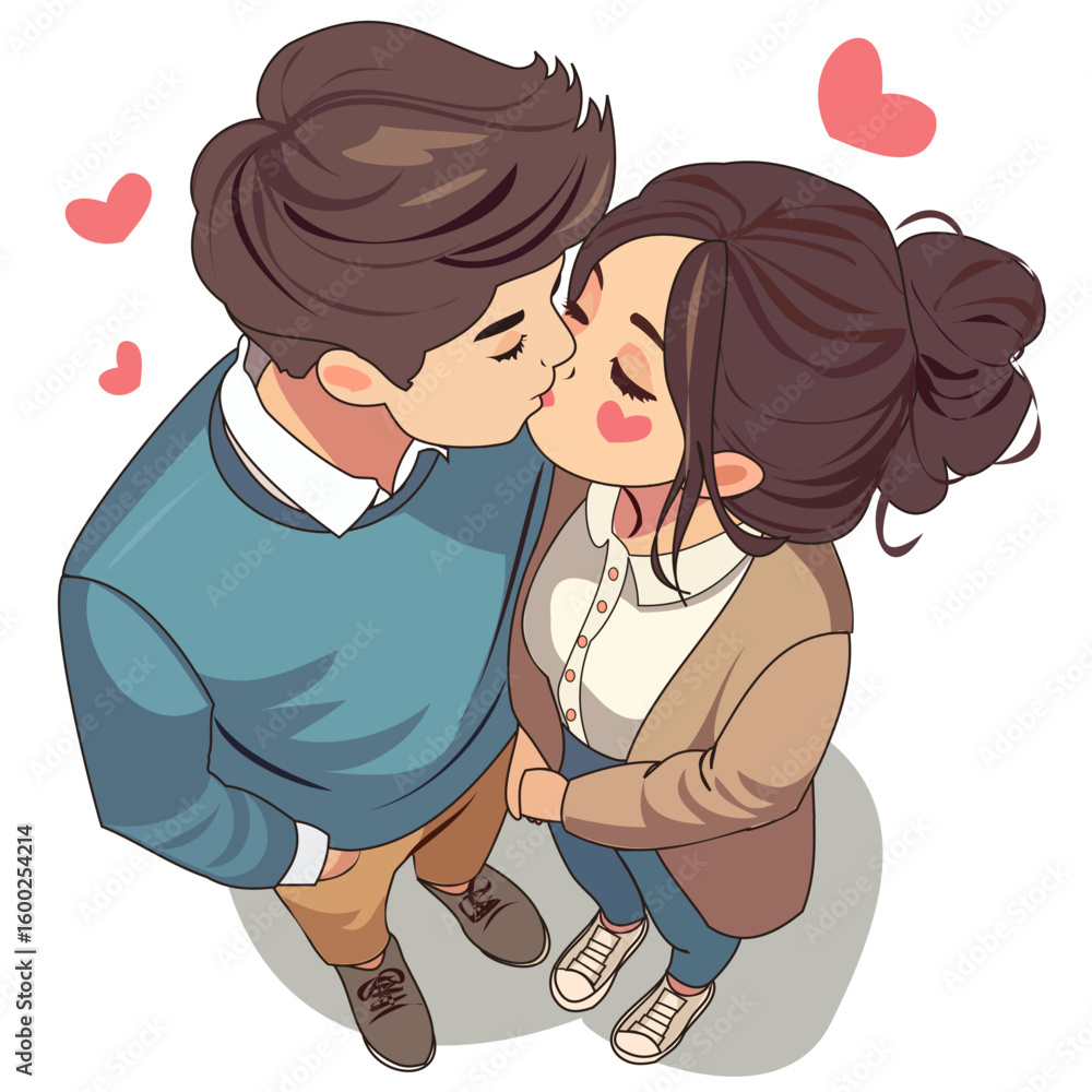 Cute Anime Couple Kissing – Romantic Love Illustration in Pastel Colors Cute Anime Couple Kissing – Romantic Love Illustration in Pastel Colors