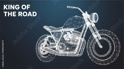 A digital art piece of a motorcycle wireframe, futuristic transportation technology concept