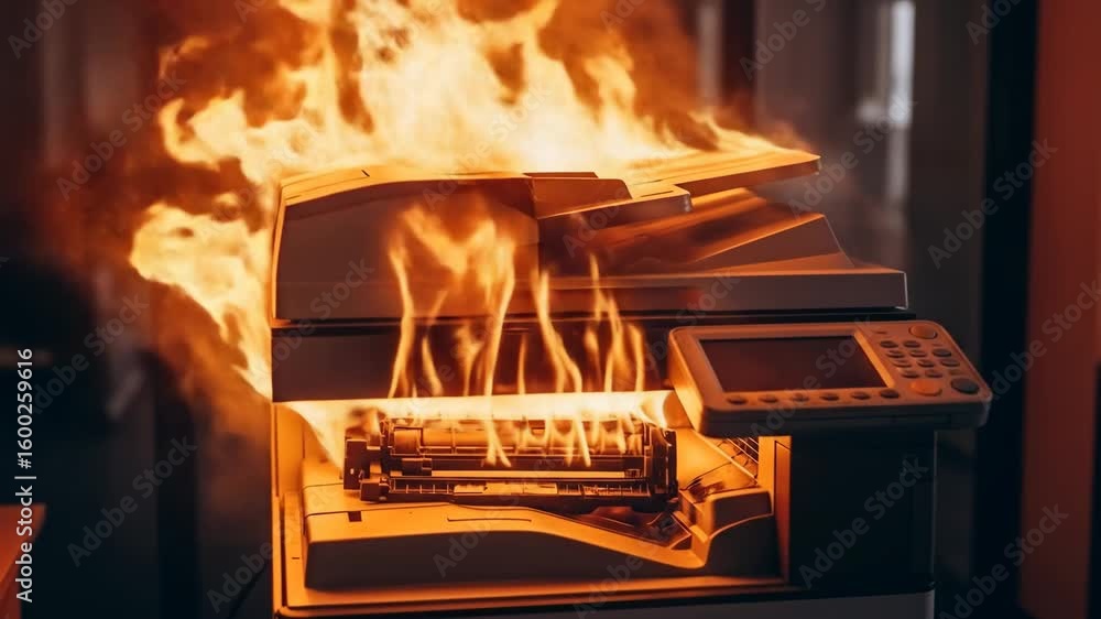 Office Printer Fire - A video of an office printer engulfed in flames ...
