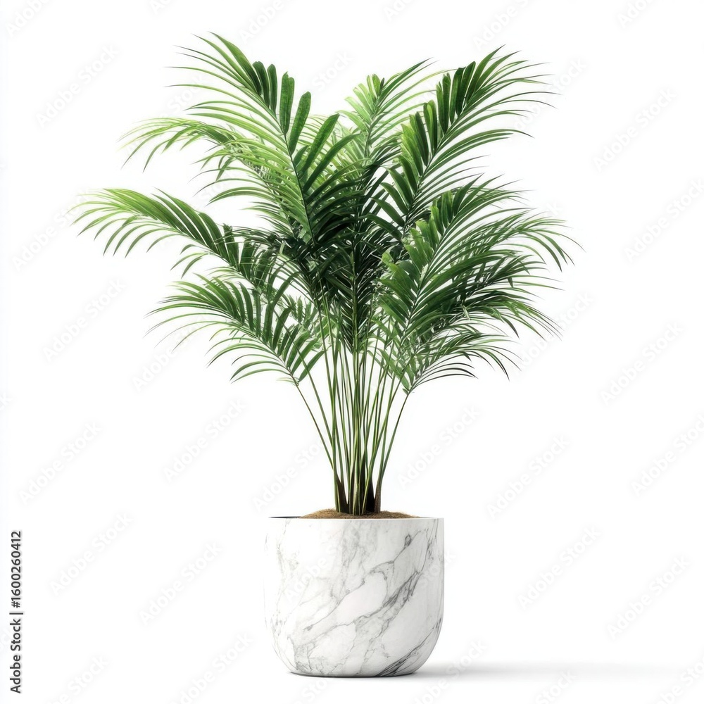 Obraz premium Lush green palm plant in a marble pot