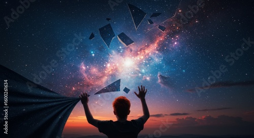 Child Unveiling Cosmic Wonder: Surreal Space Exploration