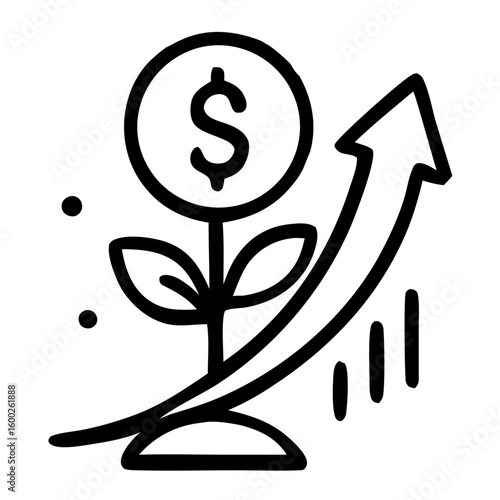 Black Glyph Investment Growth Tree with Dollar Sign and Arrow
