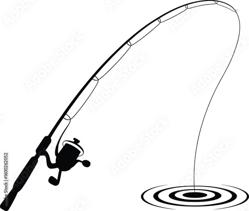 A curve fishing rod silhouette design - Black fishing rod clipart design on white background