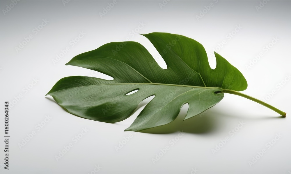Fototapeta premium Monstera Deliciosa Leaf Isolated on White Background, Tropical Green Leaf