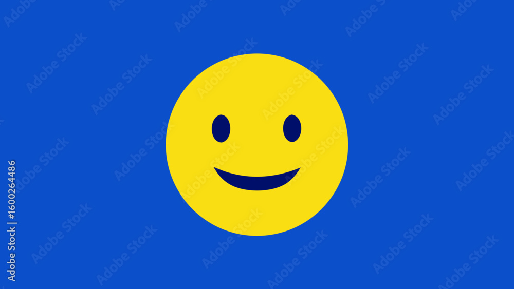 Fototapeta premium Happy smiling face graphic on a bright blue background smiling emoji concept