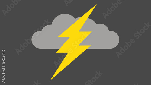 Graphic illustration of a yellow lightning bolt piercing through a grey cloud on a dark background