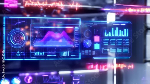 Futuristic digital interface with glowing data displays
