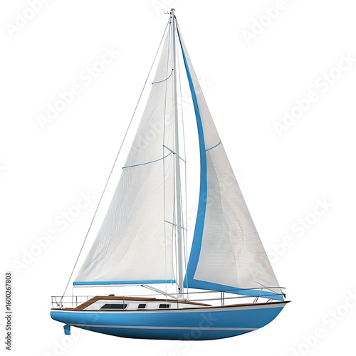 Light blue sailboat with white sail