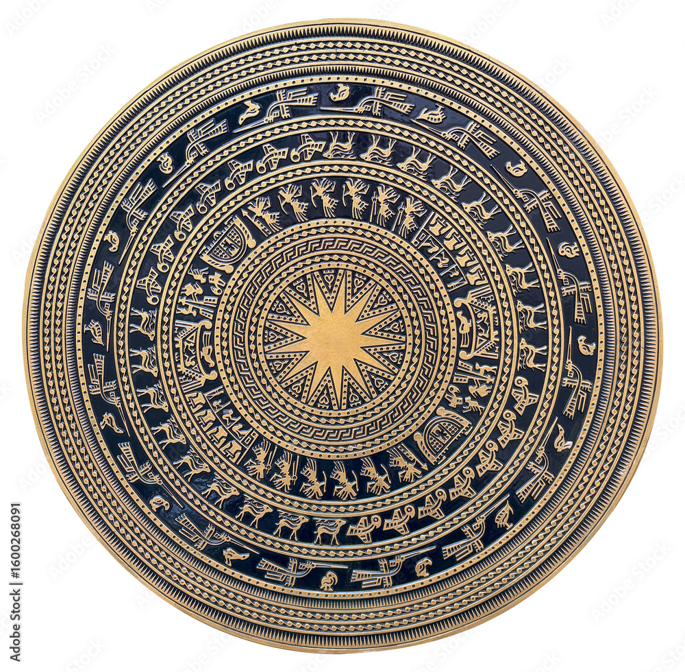 Obraz premium Floral motifs on bronze drums in Vietnam. Vietnamese traditional bronze drum pattern. Trống đồng Đông Sơn.
