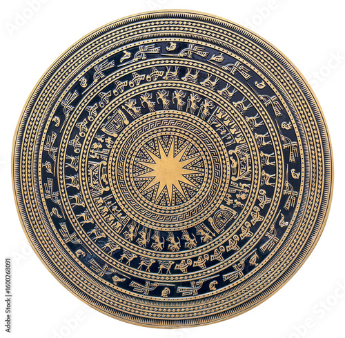 Floral motifs on bronze drums in Vietnam. Vietnamese traditional bronze drum pattern. Trống đồng Đông Sơn.