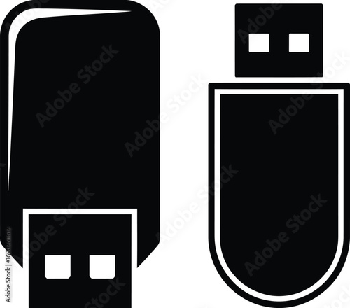 A minimal USB drive silhouette design on white background - A clean USB drive clipart