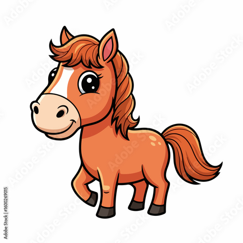 Cartoon pony clip art for design purposes with cute, friendly expression. Cartoon pony art emphasizes gentle, playful qualities and childlike wonder.