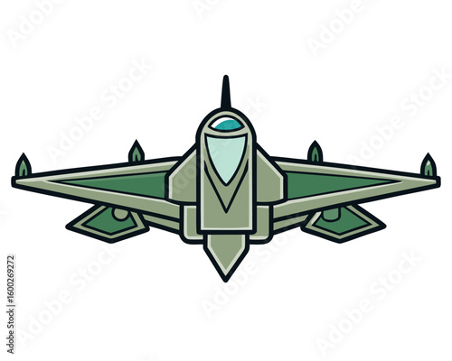 Fighter Jet Outline Vector Design with Wings Combat Aircraft Illustration