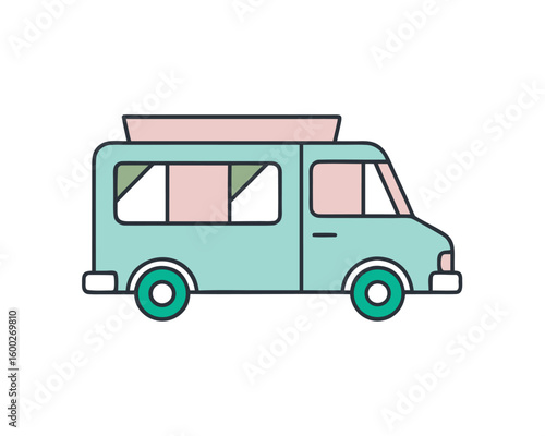 Food Truck Icon Mobile Food Van Design in Teal Pink and White