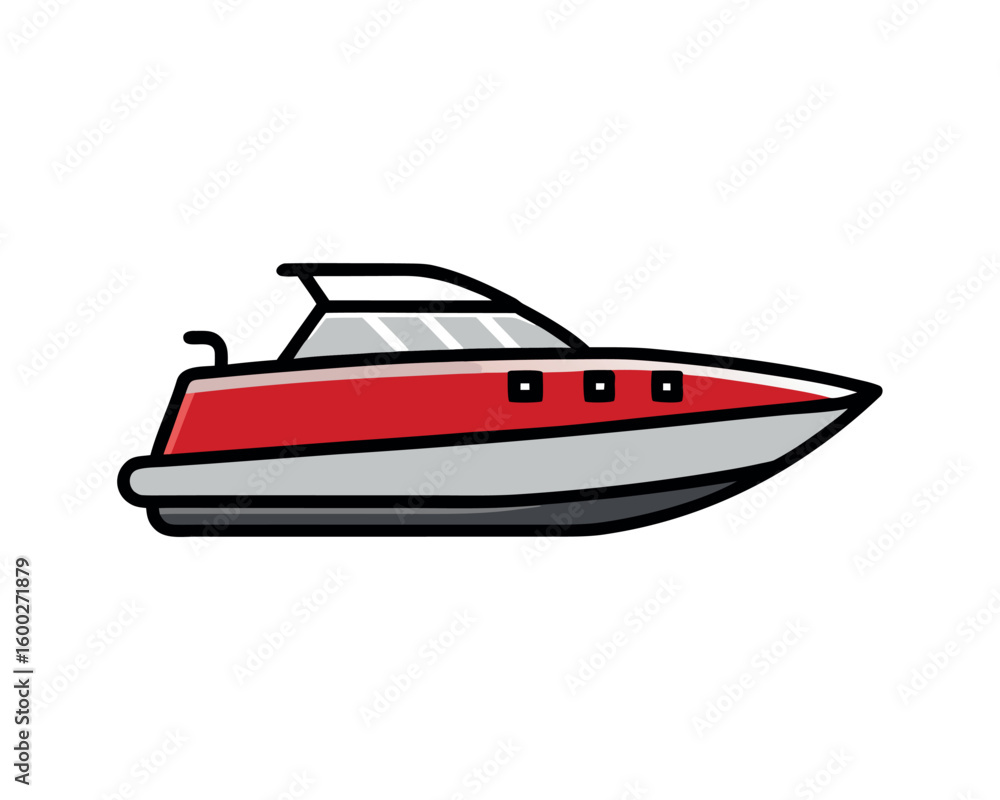 Naklejka premium Minimalist Red and White Speedboat Motorboat Icon