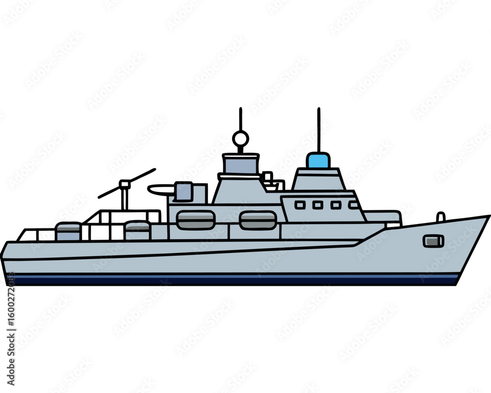 Obraz premium Minimalist Steel Gray Warship Outline Navy Ship Vector Illustration