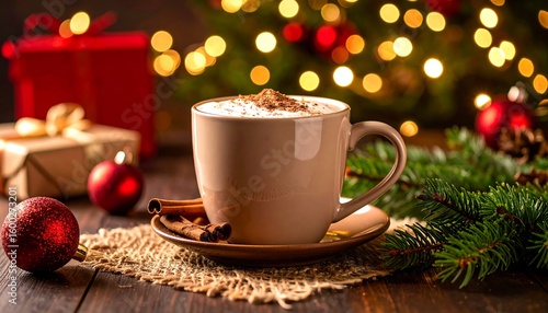 Festive latte, holiday gifts, and ornaments