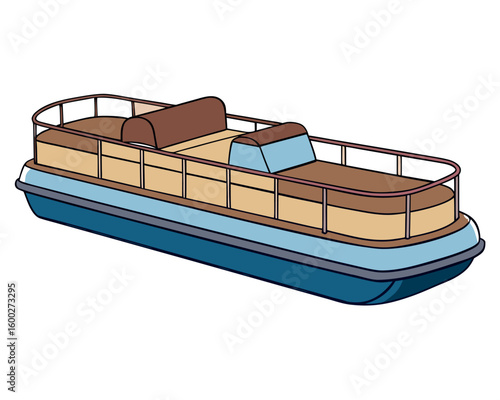 Beige Pontoon Boat Line Drawing Flat Bottom Boat Illustration