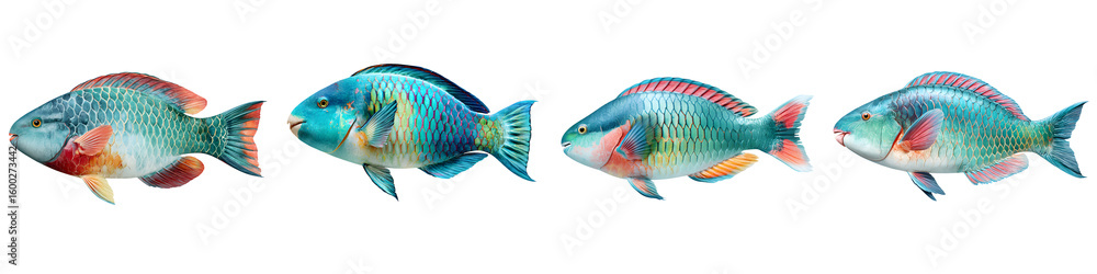 Fototapeta premium Watercolor Parrotfish Set: Vibrant Reef Fish Illustration