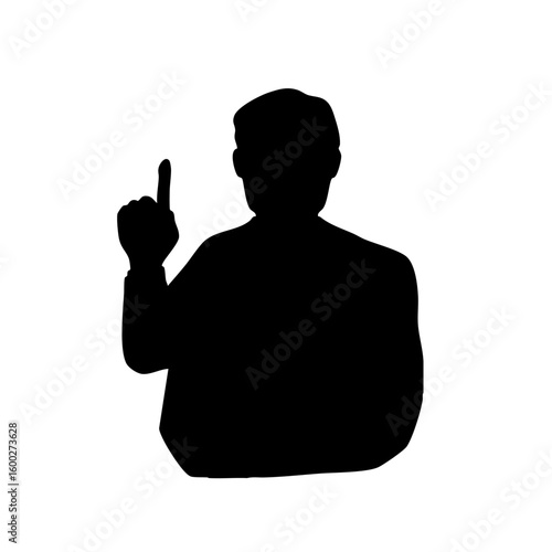 人差し指を立てて説明をするシニア男性のシルエットイラスト