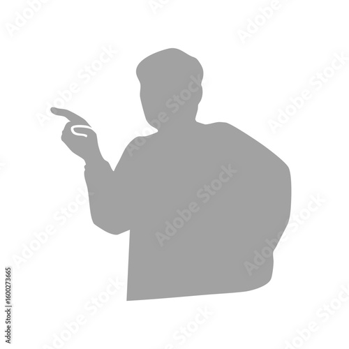 指をさして主張するシニア男性のシルエットイラスト　グレー